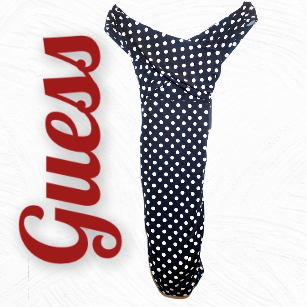 NWT Guess Black & White Polka Dot Bodycon Dress, S